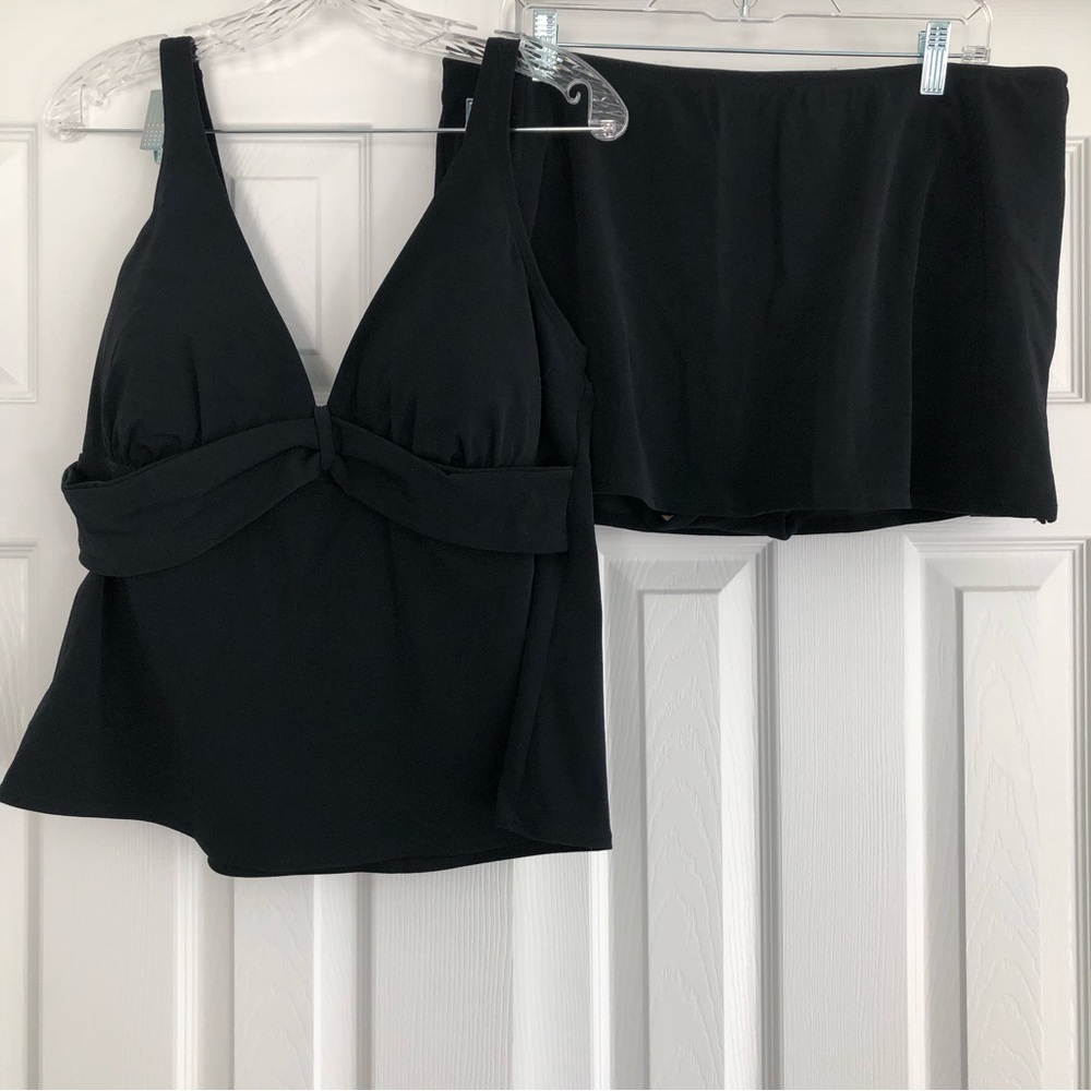 NEW Black Two-Piece Tankini/Swim Skort, Size 42C/18